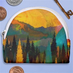 Trees Mountains Sun Sunrise Warm Red Yellow Horseshoe Style Canvas Pouch by danenraven