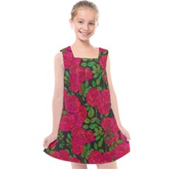 Seamless-pattern-with-colorful-bush-roses Kids  Cross Back Dress by BangZart