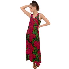 Seamless-pattern-with-colorful-bush-roses V-neck Chiffon Maxi Dress by BangZart