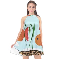 Fishbowl Fish Goldfish Water Halter Neckline Chiffon Dress  by artworkshop