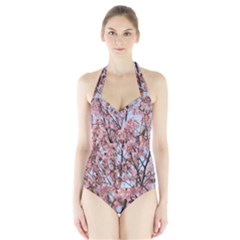 Japanese Sakura Background Halter Swimsuit by artworkshop