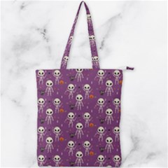 Background Halloween Pattern Pumpkin Skeleton Bat Double Zip Up Tote Bag by Ravend