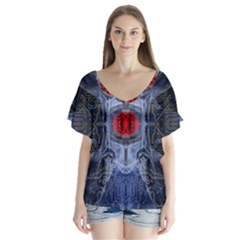 Art Robot Artificial Intelligence Technology V-neck Flutter Sleeve Top by Ravend