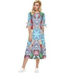 Geometric Symmetrical Symmetry Data Futuristic Bow Sleeve Chiffon Midi Dress by Ravend