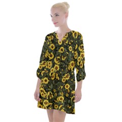 Sunflowers Yellow Flowers Flowers Digital Drawing Open Neck Shift Dress by Ravend