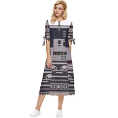 Cassette Recorder 80s Music Stereo Bow Sleeve Chiffon Midi Dress by Pakemis