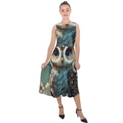 Owl Bird Bird Of Prey Ornithology Animal Midi Tie-back Chiffon Dress by Pakemis