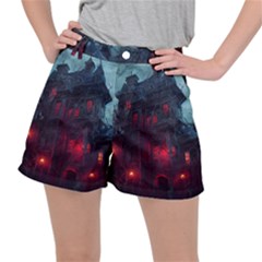 Haunted House Halloween Cemetery Moonlight Ripstop Shorts by Pakemis