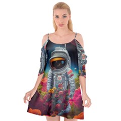 Astronaut Universe Planting Flowers Cosmos Galaxy Cutout Spaghetti Strap Chiffon Dress by Pakemis