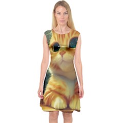 Cute Cat Cat Feline 3d Capsleeve Midi Dress by Pakemis