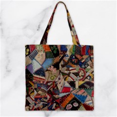 Background Embroidery Pattern Stitches Abstract Zipper Grocery Tote Bag by Pakemis