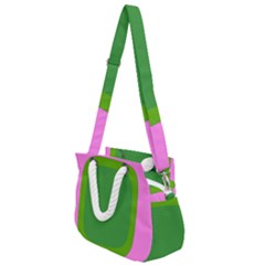 Pink And Green 1105 - Groovy Retro Style Art Rope Handles Shoulder Strap Bag by KorokStudios