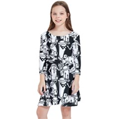 Graffiti Spray Can Characters Seamless Pattern Kids  Quarter Sleeve Skater Dress by Pakemis