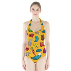 Graffiti Characters Seamless Ornament Halter Swimsuit by Pakemis