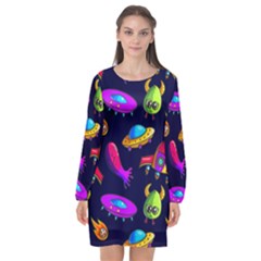 Space Pattern Long Sleeve Chiffon Shift Dress  by Pakemis