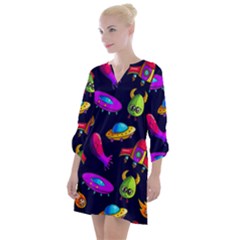 Space Pattern Open Neck Shift Dress by Pakemis