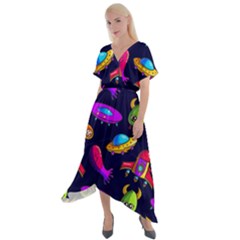 Space Pattern Cross Front Sharkbite Hem Maxi Dress by Pakemis