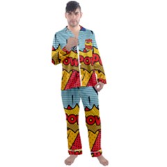 Pow Word Pop Art Style Expression Vector Men s Long Sleeve Satin Pajamas Set by Pakemis