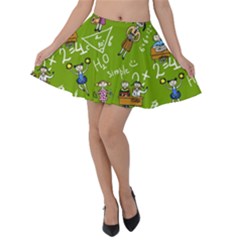 Seamless Pattern With Kids Velvet Skater Skirt by Pakemis