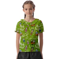 Seamless Pattern With Kids Kids  Frill Chiffon Blouse by Pakemis