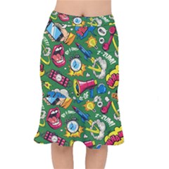 Pop Art Colorful Seamless Pattern Short Mermaid Skirt by Pakemis