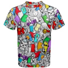 Graffit Characters Seamless Pattern Art Men s Cotton Tee by Pakemis