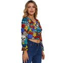 Graffiti Characters Seamless Pattern Long Sleeve V-Neck Top View3