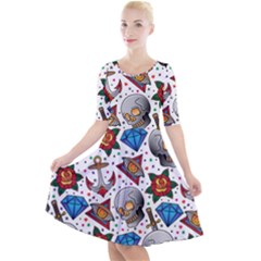 Full Color Flash Tattoo Patterns Quarter Sleeve A-line Dress by Pakemis