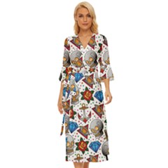 Full Color Flash Tattoo Patterns Midsummer Wrap Dress by Pakemis