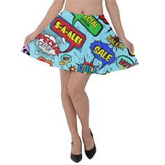 Comic Bubbles Seamless Pattern Velvet Skater Skirt by Pakemis