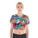 Comic Colorful Seamless Pattern Cotton Crop Top View1