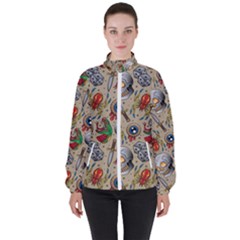 Tattoo Pattern Women s High Neck Windbreaker by Pakemis