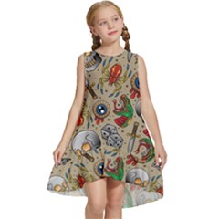 Tattoo Pattern Kids  Frill Swing Dress by Pakemis