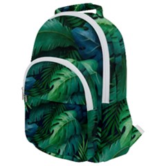 Tropical Green Leaves Background Rounded Multi Pocket Backpack by Pakemis