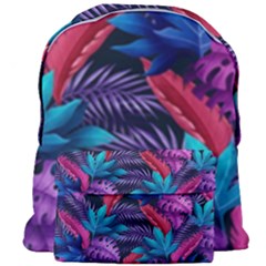 Background With Violet Blue Tropical Leaves Giant Full Print Backpack by Pakemis