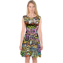 Graffiti Word Seamless Pattern Capsleeve Midi Dress by Pakemis