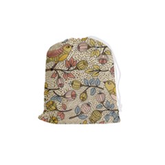 Seamless Pattern With Flower Bird Drawstring Pouch (medium) by Pakemis