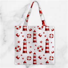 Nautical Seamless Pattern Zipper Grocery Tote Bag by Pakemis