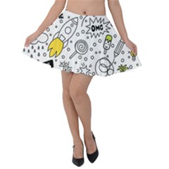 Set Cute Colorful Doodle Hand Drawing Velvet Skater Skirt by Pakemis