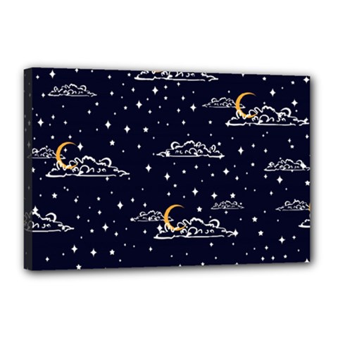 Hand Drawn Scratch Style Night Sky With Moon Cloud Space Among Stars Seamless Pattern Vector Design Canvas 18  X 12  (stretched) by Pakemis