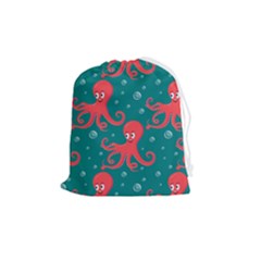 Cute Smiling Red Octopus Swimming Underwater Drawstring Pouch (medium) by Pakemis