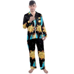 Seamless Pattern With Sun Moon Children Men s Long Sleeve Satin Pajamas Set by Pakemis