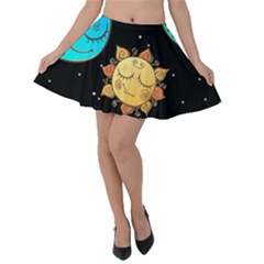 Seamless Pattern With Sun Moon Children Velvet Skater Skirt by Pakemis