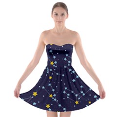 Seamless Pattern With Cartoon Zodiac Constellations Starry Sky Strapless Bra Top Dress by Pakemis