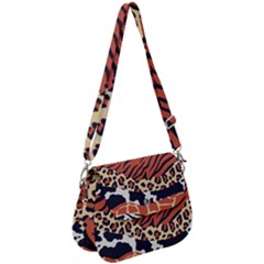 Mixed-animal-skin-print-safari-textures-mix-leopard-zebra-tiger-skins-patterns-luxury-animals-textur Saddle Handbag by Pakemis