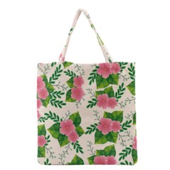 Cute-pink-flowers-with-leaves-pattern Grocery Tote Bag by Pakemis