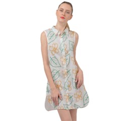 Hand-drawn-cute-flowers-with-leaves-pattern Sleeveless Shirt Dress by Pakemis