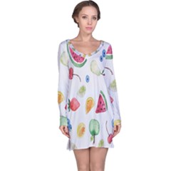 Fruit Summer Vitamin Watercolor Long Sleeve Nightdress by artworkshop