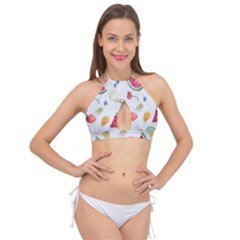 Fruit Summer Vitamin Watercolor Cross Front Halter Bikini Top by artworkshop