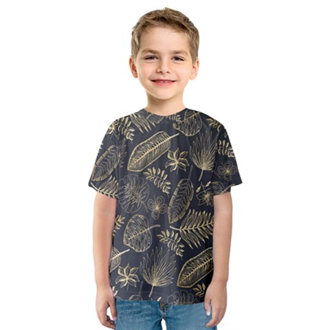 Elegant-pattern-with-golden-tropical-leaves Kids  Sport Mesh Tee by Pakemis